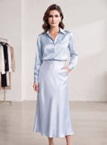 Light-blue satin blouse original full-length view